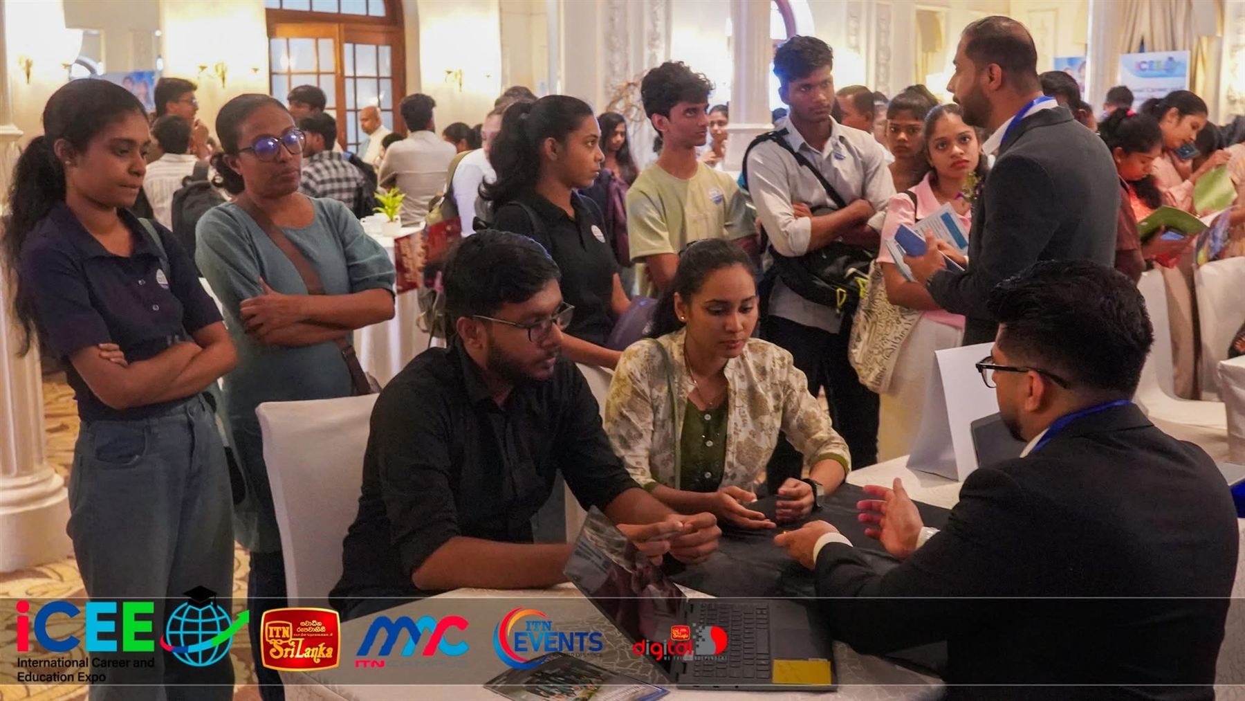 Students meet institution representatives.